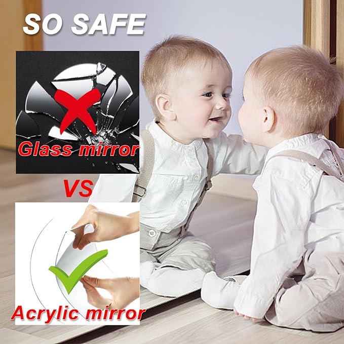 4 Pack Wall Mirror Full Length, 18 x 18 Inch Unbreakable Acrylic Mirror Tiles, Shatterproof Flexible Plastic Mirror Sheets for Bedroom Home Gym Door (4P 18"x18")