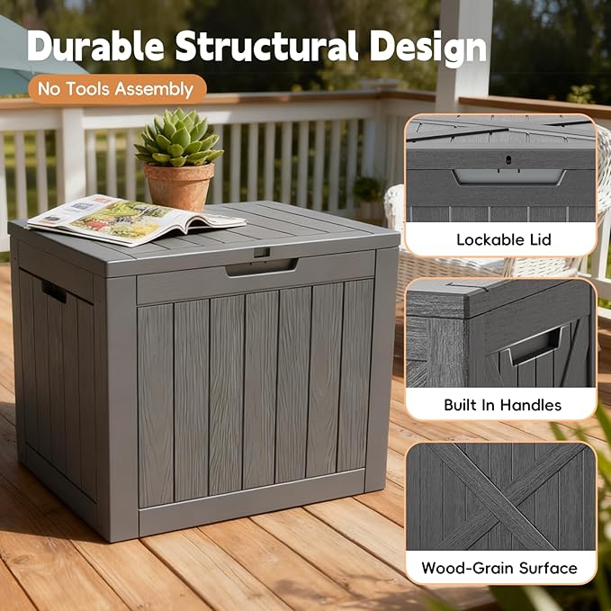 22 Gallon Outdoor Storage Box, Deck Box Waterproof, Resin Outside Storage, Storage Bin for Package Delivery, Patio Furniture Cushion, Pool Accessories, Weatherproof and UV Resistant