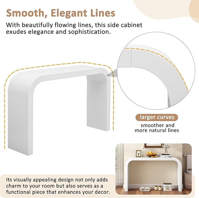 Curved Console Table 52-Inch Modern Narrow Entryway Sofa Table for Living Room Entrance Hallway Furniture, White