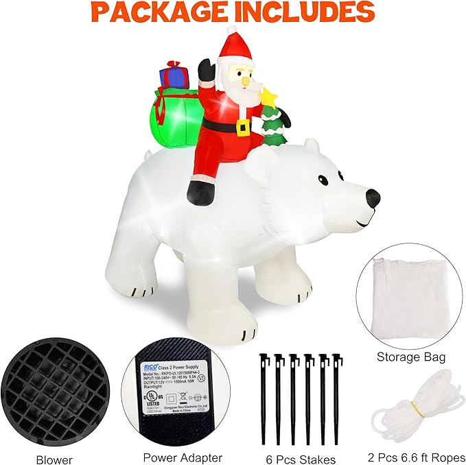 SAND MINE 6 Foot Tall Christmas Inflatable Santa Claus on Polar Bear, LED Lights Outdoor Indoor Holiday Decorations, Christmas Blow up Lawn Inflatables for Christmas Home Yard Decoration