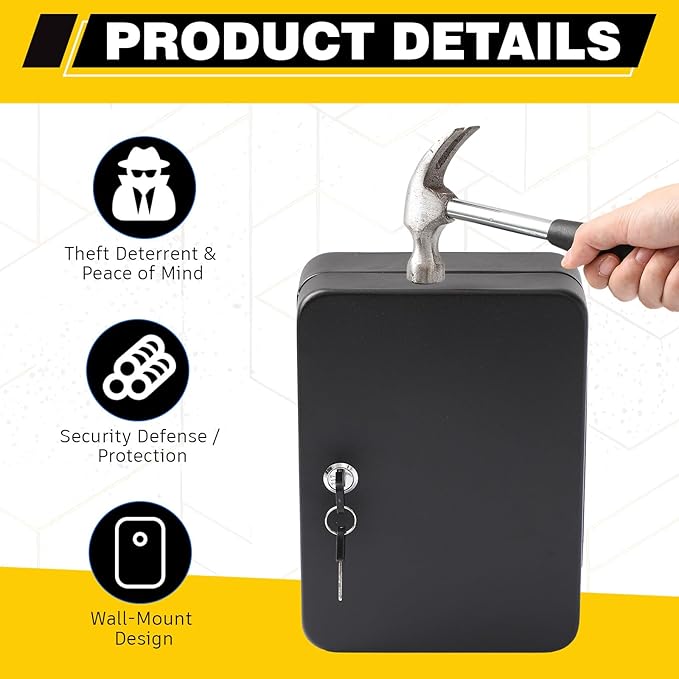 Ripeng 28 Keys Key Holder Wall Mount Steel Cabinet Security Lock Box with Tags and Hooks Key Organizer Wall Safe Storage for Car Office Hotel House Rental Business