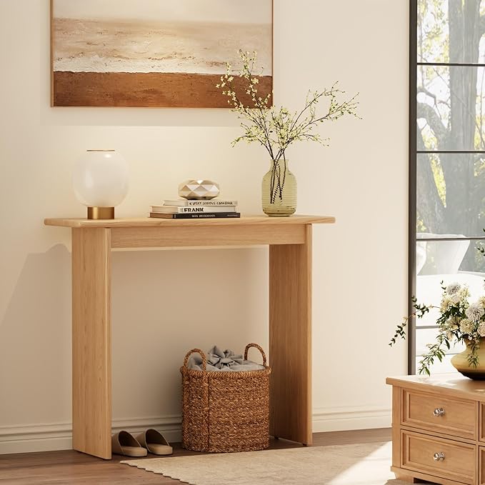 AQIMUELE Wood Console Table for Entryway, Mid Century Modern Console Table, Natrual Sofa Table for Living Room, Hall Way, Natrual Color