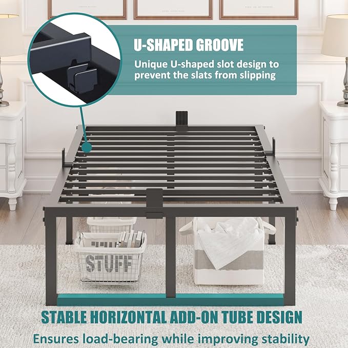 Twin Bed Frame, 18 Inch High 3500 lbs Heavy Duty Metal Platform, Mattress Foundation with Steel Slat Support/No Box Spring Needed/Noise Free/Non-Slip/Easy Assembly