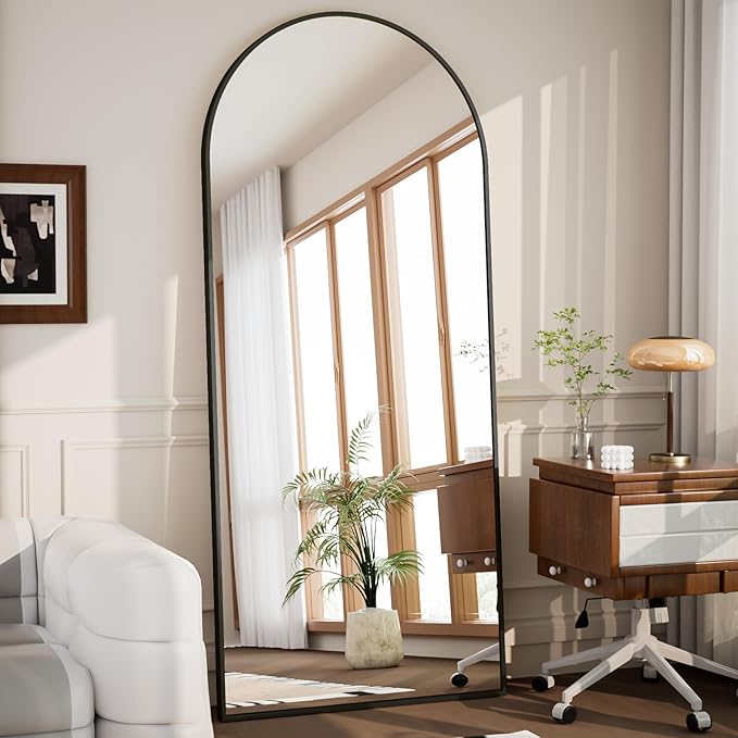 Arched Full Length Mirror 71"x26" - Floor Standing Body Mirror with Aluminum Frame,Leaning Hanging for Bedroom Cloakroom Living Room Black
