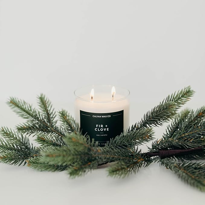 Calyan Wax Co. Fir & Clove 2 Wick Scented Candle - 37 Hour Burn - Luxury Non Toxic Soy Wax Candles - Long Lasting Large Glass Jar Candle for Home - 8.8oz