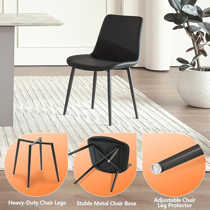 Black Leather Dining Chairs Set of 6, Mid Century Modern Faux Leather Kitchen & Dining Room Chairs, Comfortable Dinner Chair Kitchen Chair for Restaurant Living Room, Cafe, Home (6, Black)