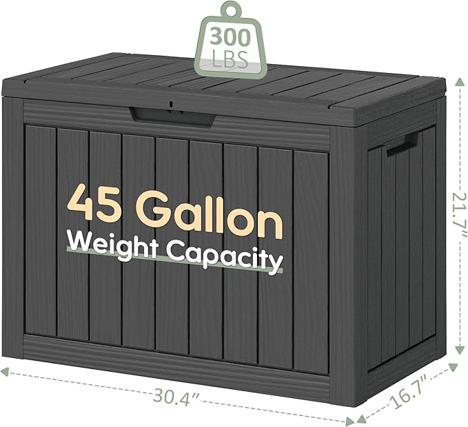 45 Gallon Outdoor Storage Box, Resin Deck Boxes Outdoor Waterproof For Patio Furniture, Garden Tools, Pool Supplies, Durable And UV Resistant, Lockabl