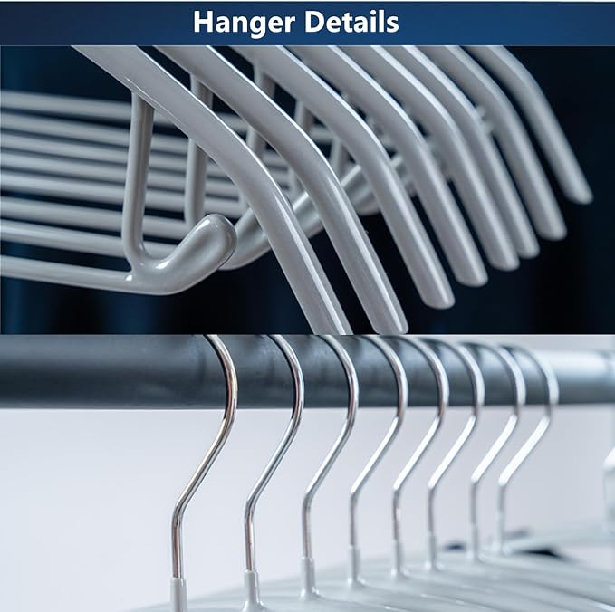 16.5 Inch Pack of 20 No Shoulder Bumps Non-Slip Rubber Coating Contour Metal Hangers, Sweater Hanger, Suit Hanger with Pants Bar (Silver)