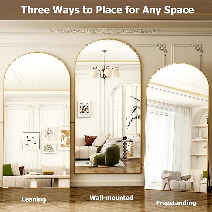 GLSLAND-77 x38 Arched Full Length Mirror - Oversize Floor Mirrors Aluminum Alloy Frame Full Body Dressing Mirror for Bedroom Living Room,Gold