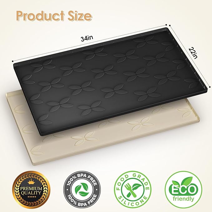 Cat Litter Mat, Large 34" x 22" Litter Box Mat, Waterproof Silicone Litter Mat for Litter Box, Non-Slip, Easy to Clean (Black)
