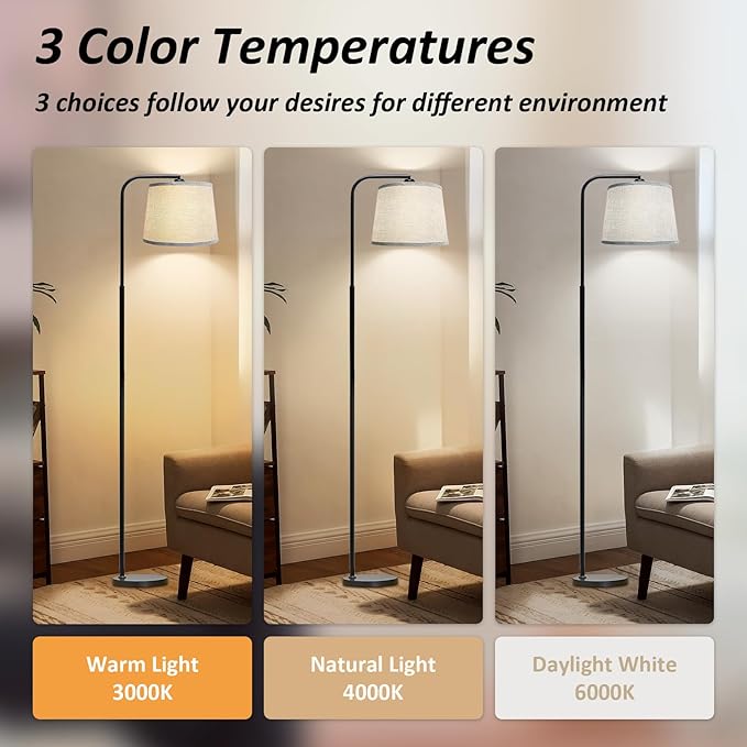 AKASUKI Floor Lamp for Living Room with 3 Color Temperatures, Foot Switch Standing Lamps for Living Room, Bedroom, Office, Arc Mordern Floor Lamp with 9W LED Bulb Included