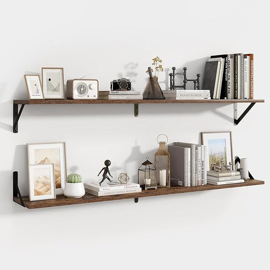 Axeman Floating Shelves for Wall 48 Inch | 47.3W x 8D Rustic Floating Shelves Set of 2 | 8" Deep Long Wall Shelves for Bathroom Kitchen Living Room | Bookshelf Display Shelves - Rustic Brown
