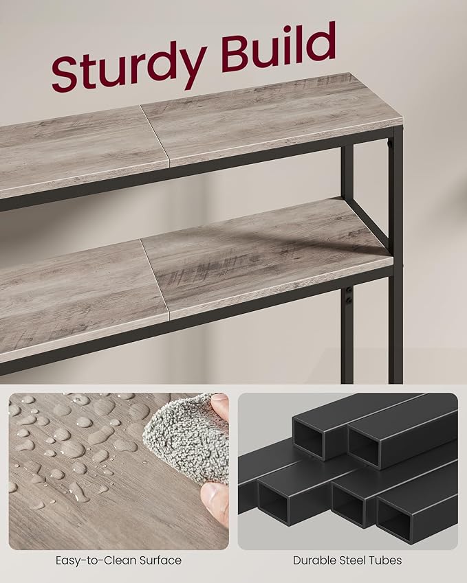 VASAGLE Console Table, 2-Tier Narrow Sofa Table with 2 Shelves, 7.9 x 39.4 x 31.5 Inches, for Living Room, Hallway, Entryway, Heather Greige and Ink Black ULNT131K02V1