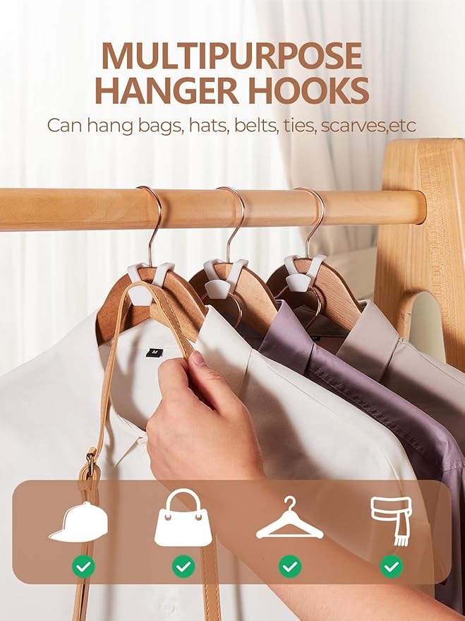 HOUSE DAY Space Saving Hanger Hooks 60 Pack, White Clothes Hanger Connector Hooks, Heavy Duty Hangers Hook Space Saver, Sturdy Hanger Connector Hook, Premium Cascading Hangers for Closet