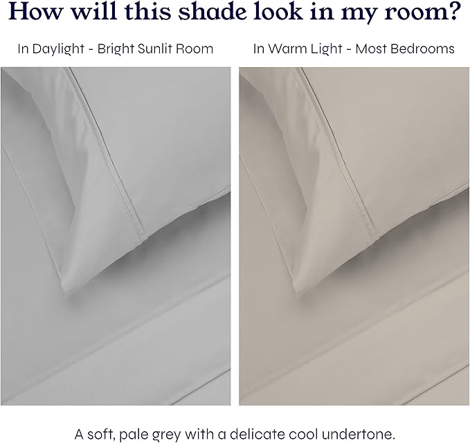 California Design Den 6-Pc Queen Size Sheet Set with 4 Pillowcases - 400 Thread Count 100% Cotton Sheets, Cooling Sateen Weave, Luxury Deep Pocket Bedsheets Set - Light Grey