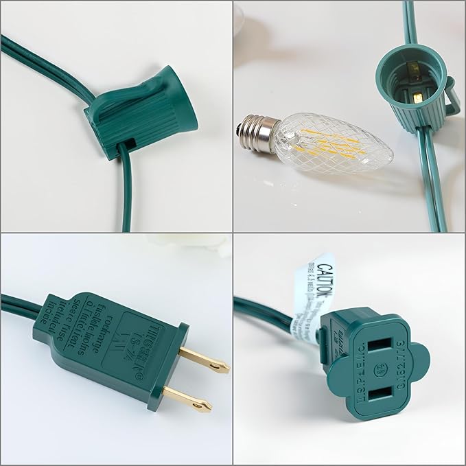 YULETIME Warm White C9 LED Christmas Lights, 25 Feet 25 Count 12" Spacing Faceted Strawberry Bulbs UL Certified Outdoor String Light Set (Warm White)