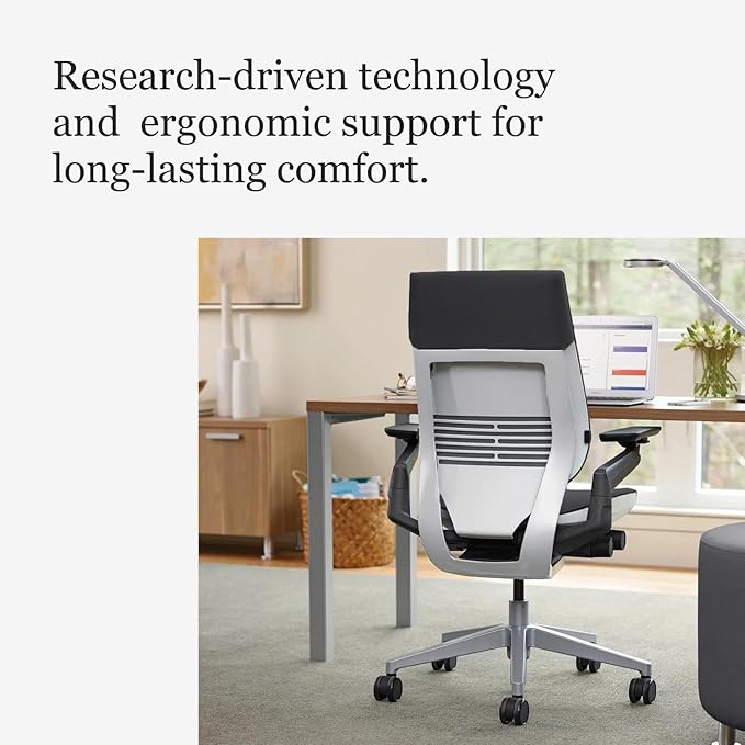 Steelcase Gesture Office Chair - Ergonomic Work Chair with Wheels for Carpet - Comfortable - Intuitive-to-Adjust for Desk - 360-Degree Arms - Licorice Fabric