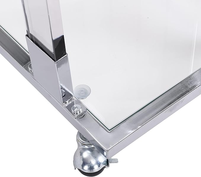 Goujxcy Clear Sofa Side Table C Shaped End Table with Wheels, Rolling Acrylic Bedside Laptop Snack Table TV Tray, Mobile Breakfast Tray Table with Tempered Glass Shelves and Clear Acrylic Frame