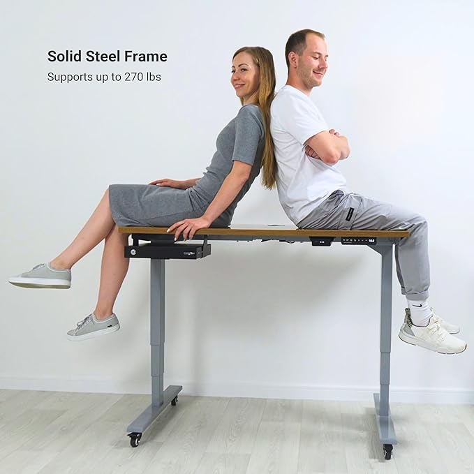 Progressive Desk Stand Up Adjustable Height Electric Standing Desk - 60"x30" Dual Motor, Computer Workstation Sit Stand Table for Home Office - Gray Oak, White Frame