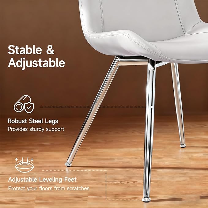 Brage Living Dining Chairs Set of 2, PU Leather Modern Armless Kitchen Dining Room Chairs, Upholstered Accent Side Chairs with Metal Legs (Light Gray)