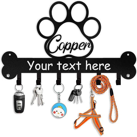 Personalized Dog Leash and Key Holder for Wall - Custom Name Metal Wall Mount With Hooks, Storage Organizer, Key Rack Decor - Gifts for Dog Lovers, Entryway, Farmhouse