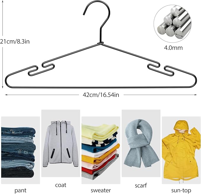 VWV 20 Pack Black Aluminum Hangers, 16.5 Inch Smooth and Durable Metal Shirt Dress Hanger, Lightweight and Sturdy Metal Hanger, Suit Jacket Dress Hangers