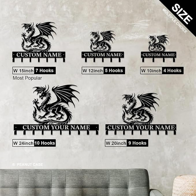 Personalized Evil Dragons Keys Hooks,Custom Name Metal Dragons Art Keys Hooks,Metal Dragons Lover Wall Home Storage Decorative Keys Hooks,Key Holder Hooks for Wall (Style A)