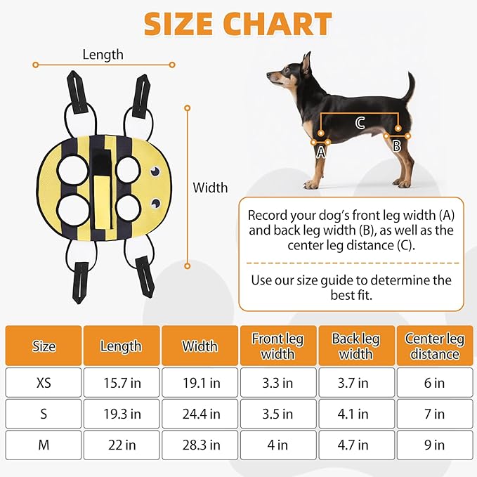 Dog Grooming Hammock for Small Dogs Cats, Cute Bee Design Dog Hanging Harness for Nail Trimming/Clipping,Pet Sling with Grooming Kit and Thick Neck Support & Strap Restraint Claw Care, S