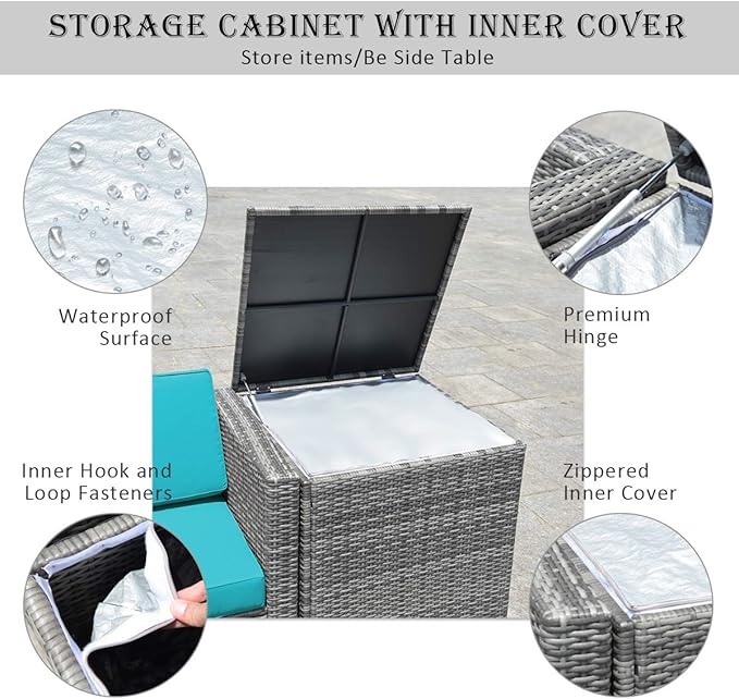 HAPPYGRILL 8-Pieces Patio Furniture Set Outdoor Rattan Conversation Set with Storage Box Sectional Wicker Sofa Set with Coffee Table and Cushions for Garden Backyard