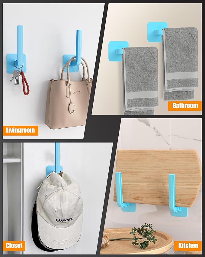 Hat Rack for Hat Storage (4-Pack), Multi-Purpose Hat Organizer, Strong Adhesive Hat Hooks for Wall Hat Organizer for Baseball Caps, Two Mounting Options Hat Hook, Blue