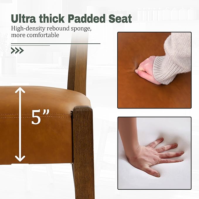 Faux Leather Dining Chairs Set of 4 Upholstered Kitchen & Dining Room Wooden Chairs Mid Century Modern Dining Chairs Low Back, Brown