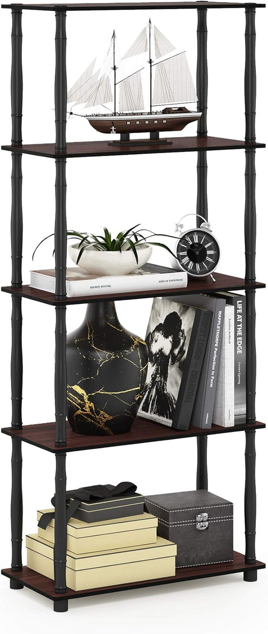 Furinno Turn-N-Tube 5-Tier Multipurpose Shelf / Display Rack / Storage Shelf / Bookshelf, Classic Tubes, Dark Cherry/Black