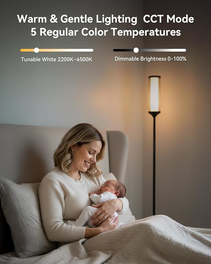 JOOFO RGBICW Corner Floor Lamp with Glass Shade, Color Changing LED Lamp with Music Sync, Smart App & Remote Control, Ambient Lighting with 16 Million Colors for Bedroom, Living Room, Gaming Room