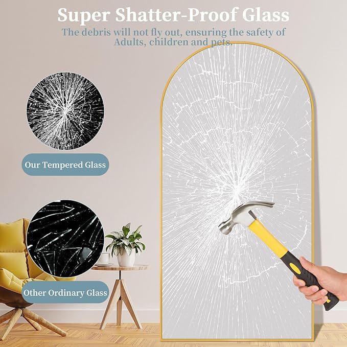 Full Length Mirror, 78"x38" Oversized Floor Mirror with Stand, Hanging or Leaning Full Body Mirrors Mirror for Bedroom, Living Room, Cloakroom, Arch, Gold