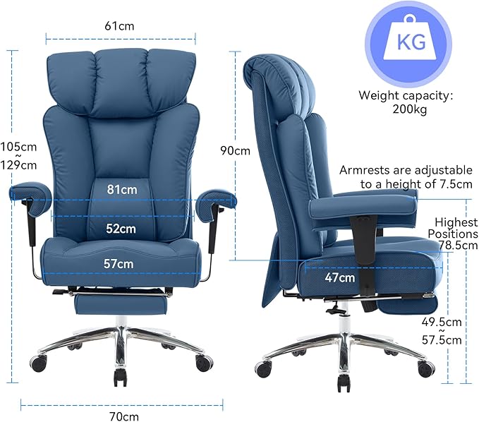 Efomao Desk Office Chair, Ergonomic Office Chair with Adjustable Headrest & Lumbar Support, PU Leather Back Computer Desk Chair for Home Office or Gaming, Swivel Height Adjustable Task Chair