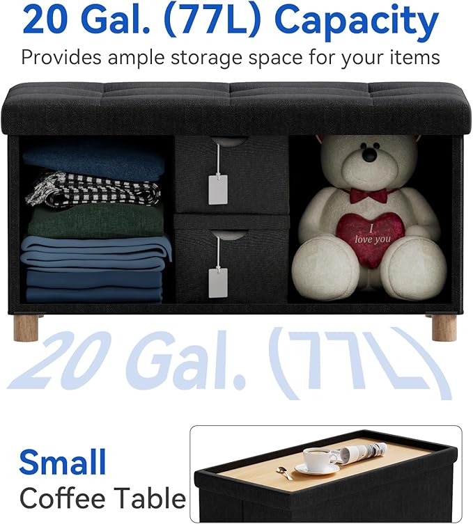 BRIAN & DANY 30 Inches Folding Storage Ottoman Bench, Ottoman with Storage Bench for Bedroom, Living Room, Entryway, Foot Rest with Legs, Black