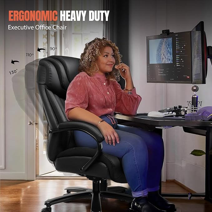 COMHOMA Big and Tall Office Chair 650lbs Ergonomic Office Chair 6 Gear Adjustable Headrest Swivel Rocking Home Office Desk Chairs Leather High Back Executive Office Chairs with Thickened Armrests