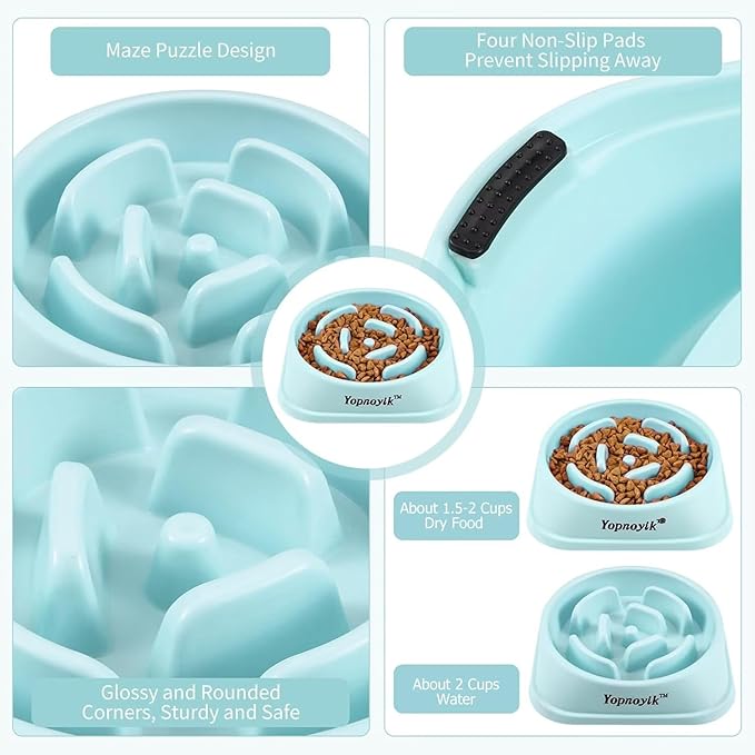 Slow Feeder Dog Bowls for Healthy Eating, Non-Slip and Anti-Choking Design, Reduces Bloating & Overeating for Medium Dogs and Cats, Easy to Clean