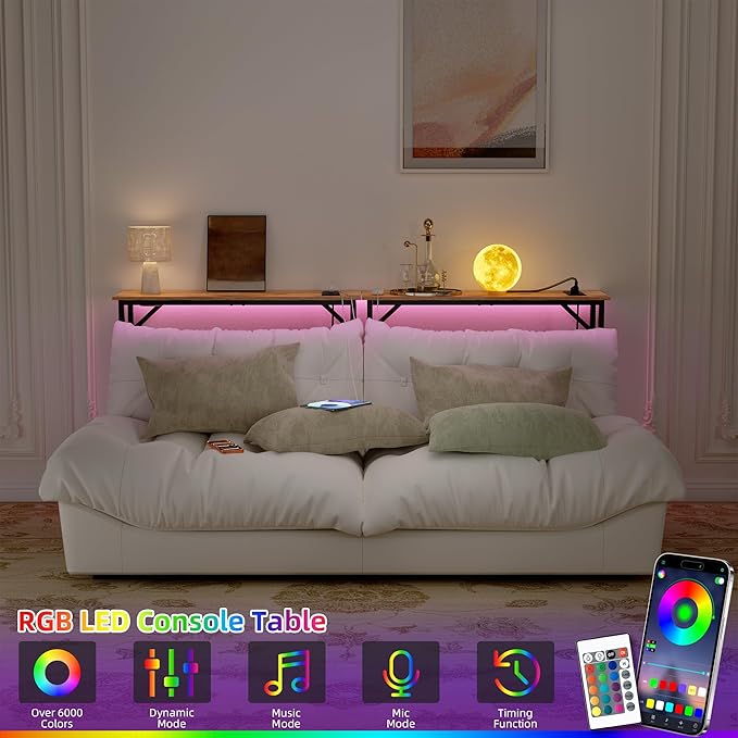 Narrow Console Table with Led Light and Charging Station，29.5" Small Entryway Table，Display Table，Entryway Hallway Thin Sofa Table Behind Sofa, Small Spaces, Living Room, Rustic Brown