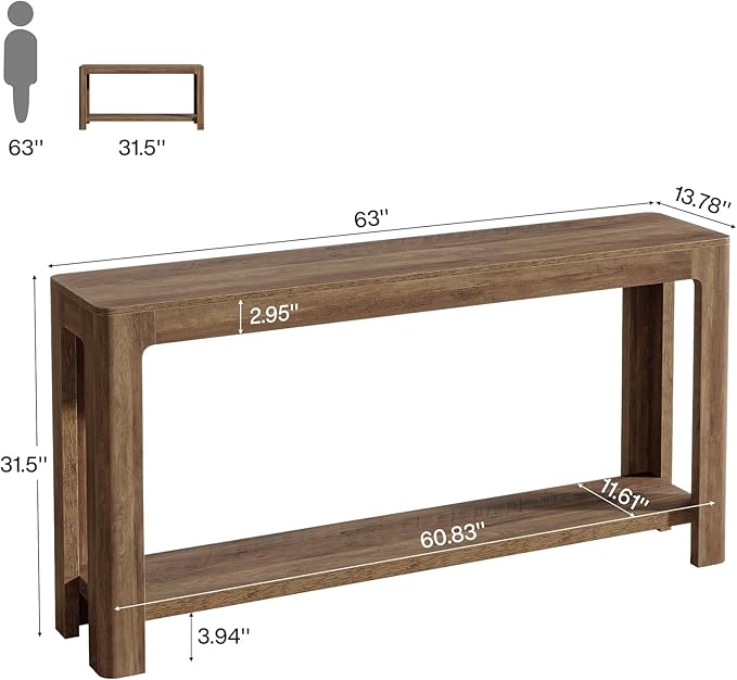 Tribesigns 63-Inch Console Table, Farmhouse Entryway Table with Storage, Narrow Sofa Table Behind Couch for Living Room, Hallway, Foyer, Rustic Brown