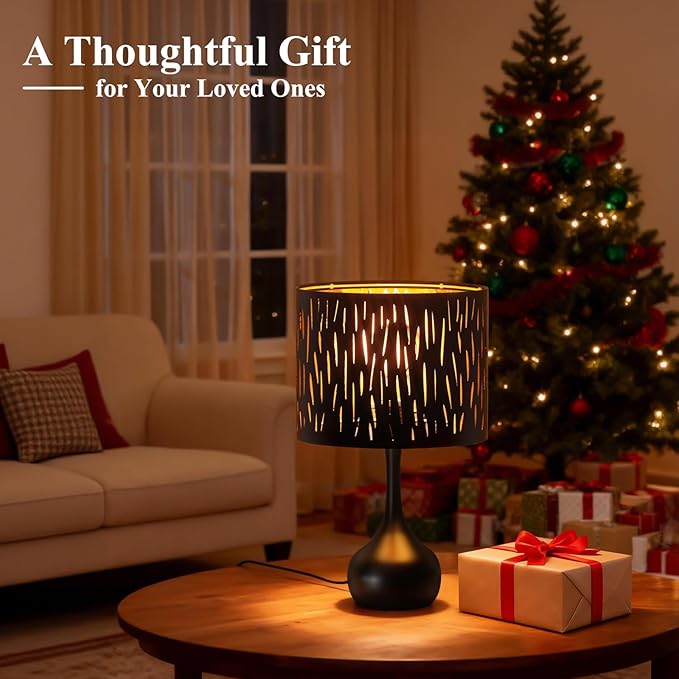 ONEWISH Touch Bedside Lamp for Bedroom, 3-Way Dimmable Table Lamps for Nightstand, Black Cutout Shade with Gold Lining Desk Lamp for Living Room, End Tables, LED Bulb Included