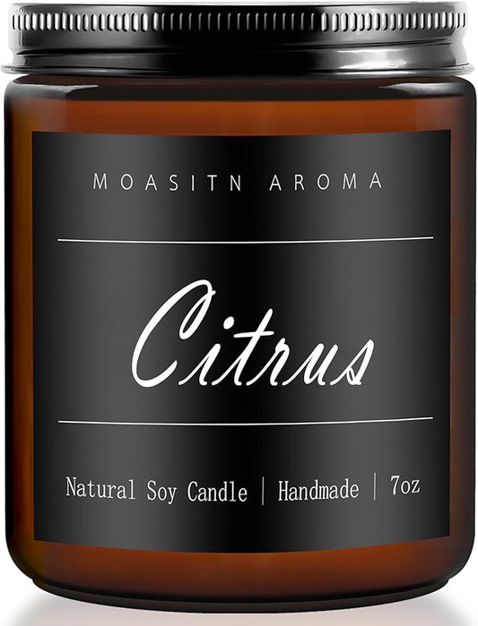 MOASITN Citrus Highly Scented Candles for Home| Natural Soy Aromatherapy Candle| Handmade Long Lasting Jar Candle| Candel Gift for Women,Men| as Birthday,Housewarming,Thank You,Relaxing Gifts| 7oz