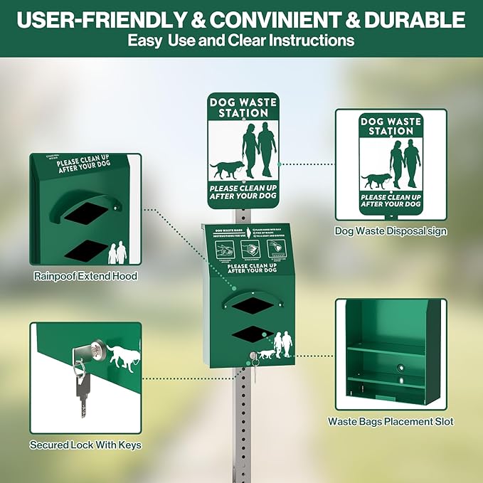 Aluminum Outdoor Dog Bag Dispenser with Pick Up After Your Dog Sign - Wall Mounted Poop Bag Dispenser for Pet Waste -Included Lock and Mounting Hardware