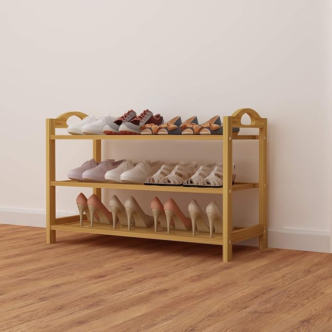 UDEAR Bamboo Shoe Rack 3-Tier Shoe Storage Organizer Entryway Shoe Shelf