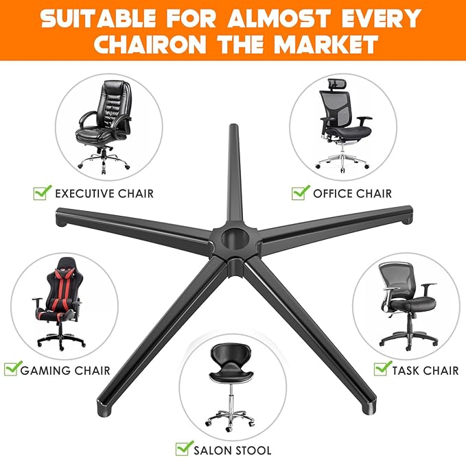 Office Chair Base Replacement (3300 lbs) - Heavy Duty Alloy Office Chair Base Replacement, Universal Gas Cylinder and Caster Socket