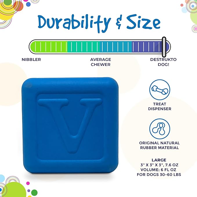SodaPup Love Cube – Durable Dog Treat Dispenser & Chew Toy Made in USA from Non-Toxic, Pet Safe, Food Safe Natural Rubber Material for Mental Stimulation, Problem Chewing, Calming Nerves, & More