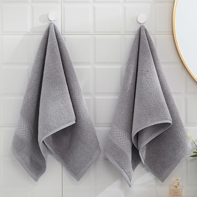 sense gnosis Grey Hand Towel Set of 2 Super Soft Absorbent Plush 100% Cotton Hand Towels for Bathroom Decorative 13 X 29 Inch