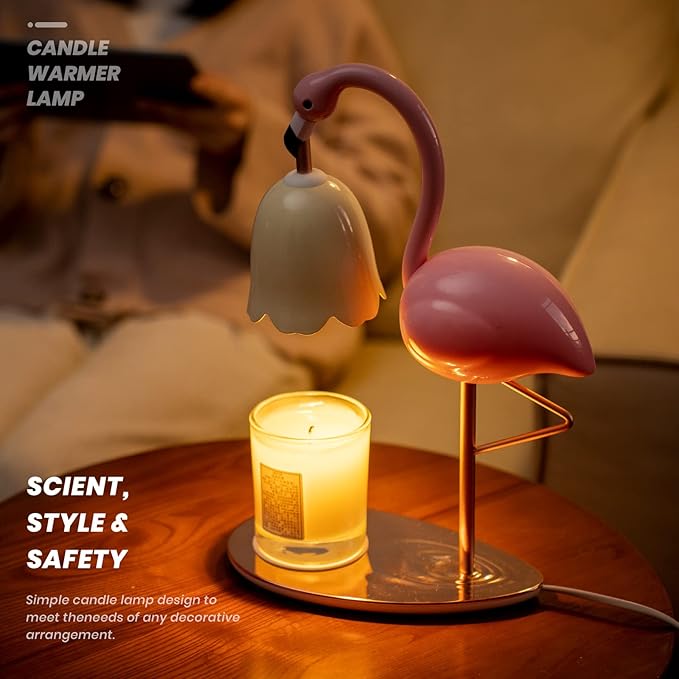 CODOGOY Fragrance Candle Warmer Flamingo Lamp with Timer, Dimmable, Halogen, Polished, Pink, for Home Decor 6.69 x11 x15.35 in