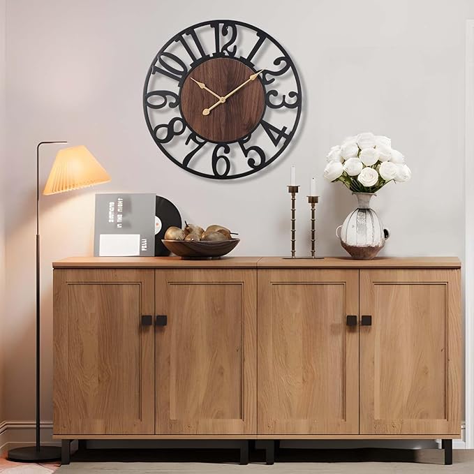 Vantic 24 Inch Large Wall Clock, Arabic Numeral Wood Oversized Wall Clocks for Living Room Decor, Farmhouse, Bedroom and Kitchen, Completely Silent, Non Ticking, Battery Operated