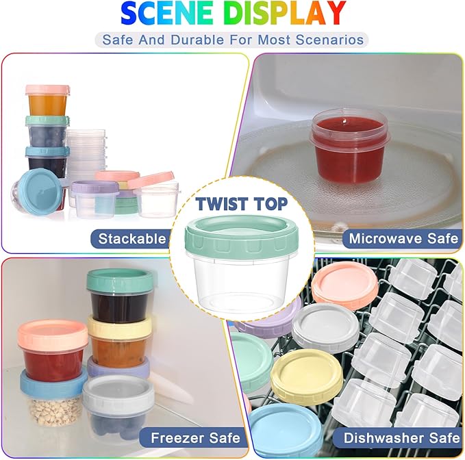 6pcs 2 oz Salad Dressing Container To Go Small Sauce Containers with Lids, Reusable Condiment Cups for Lunch Box, Leakproof, Freezer, Microwave & Dishwasher Safe